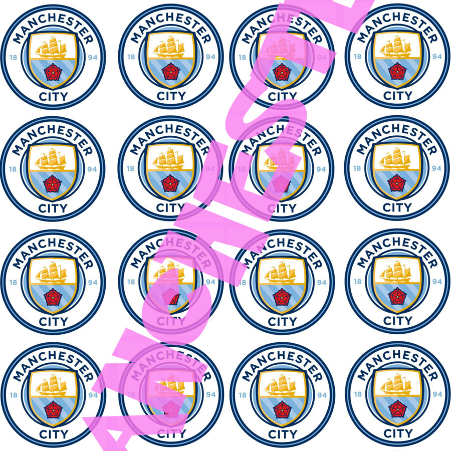 Mini cialde in ostia personalizzate per cupcakes MANCHESTER STEMMA LOGO CALCIO SQUADRA, dischetti, sagome per dolci, cup cake, biscotti, muffin, dolcetti , toppers