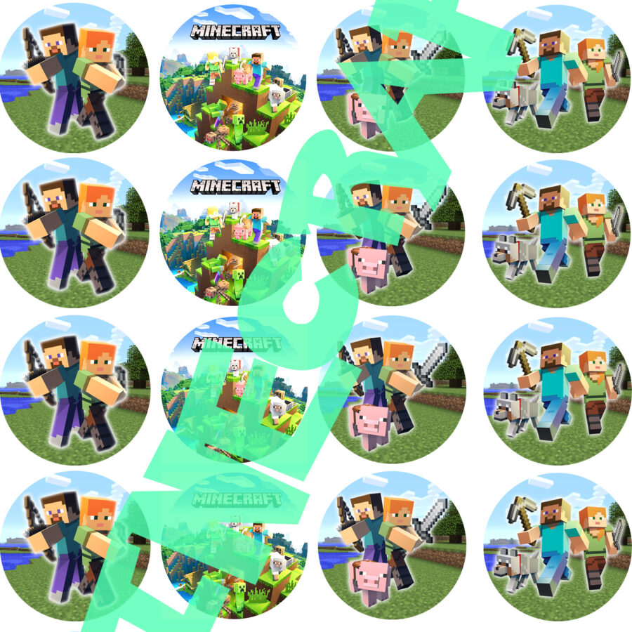 Mini cialde in ostia personalizzate per cupcakes MINECRAFT, dischetti, sagome per dolci, cup cake, biscotti, muffin, dolcetti , toppers
