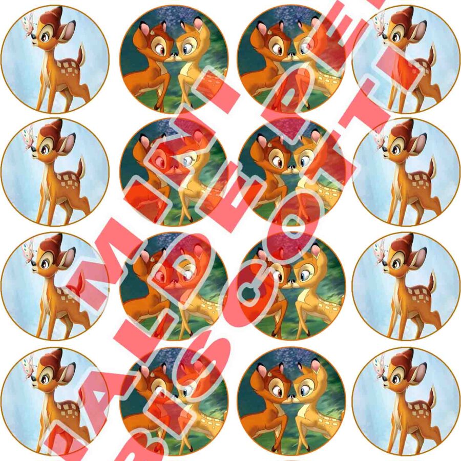 Mini cialde in ostia commestibili tonde per personalizzare biscotti e cupcakes BAMBI DISNEY, CERBIATTO, dischetti, sagome per dolci, cup cake, biscotti, muffin, dolcetti , toppers, disco, AA