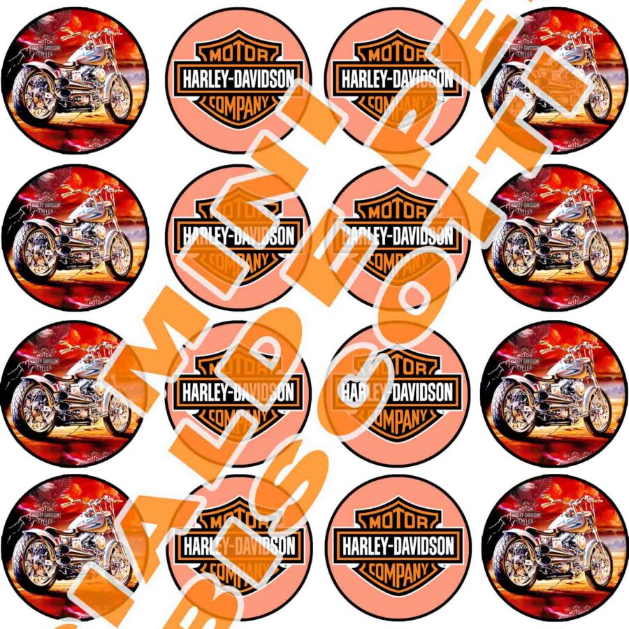 Mini cialde in ostia commestibili tonde per personalizzare biscotti e cupcakes MOTO HARLEY DAVIDSON, dischetti, sagome per dolci, cup cake, biscotti, muffin, dolcetti , toppers, disco, AB