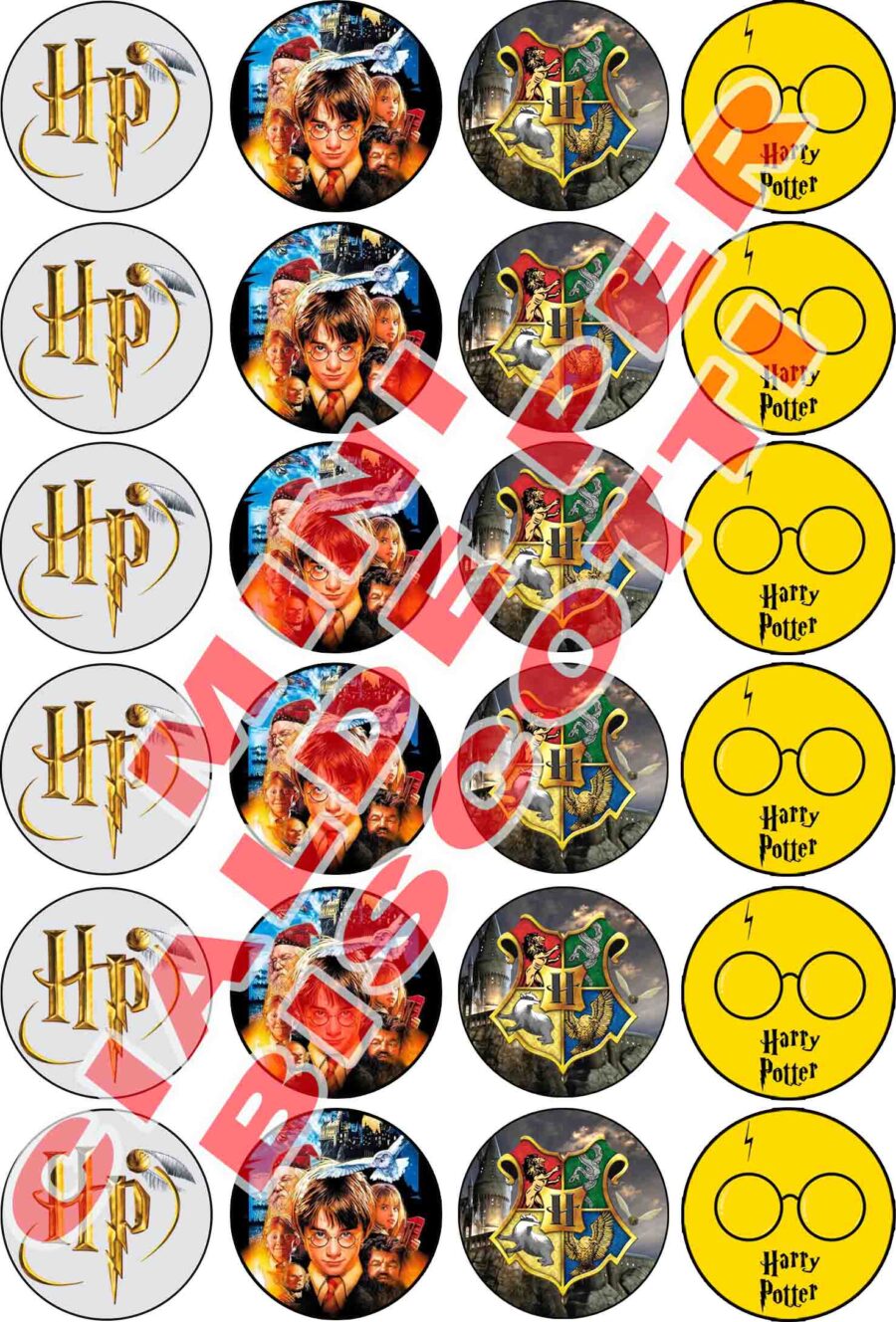 Mini cialde in ostia commestibili tonde per personalizzare biscotti e cupcakes HARRY POTTER, dischetti, sagome per dolci, cup cake, biscotti, muffin, dolcetti , toppers, disco, AA