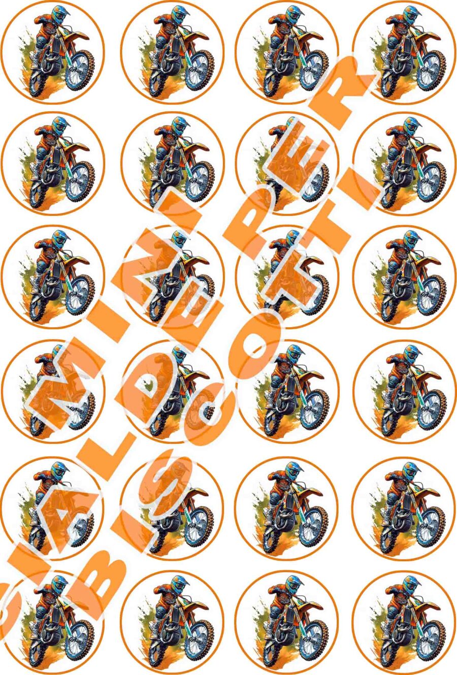Mini cialde in ostia commestibili tonde per personalizzare biscotti e cupcakes MOTOCROSS, MOTO DA CROSS, dischetti, sagome per dolci, cup cake, biscotti, muffin, dolcetti , toppers, disco, AA