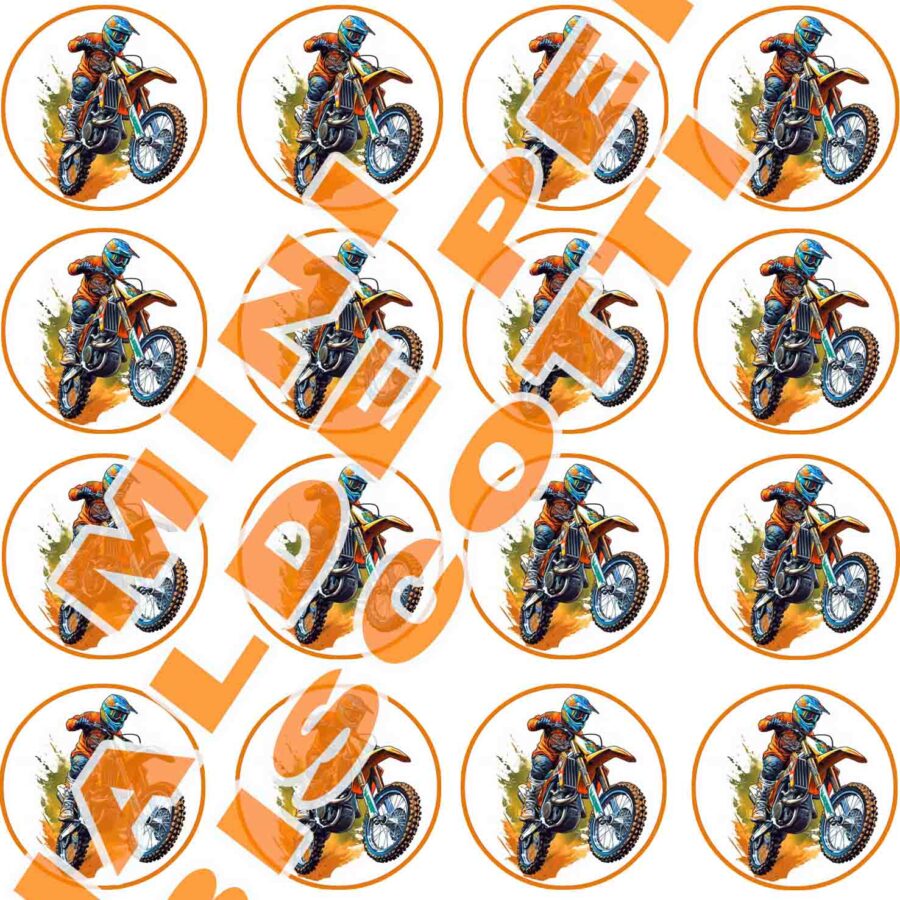 Mini cialde in ostia commestibili tonde per personalizzare biscotti e cupcakes MOTOCROSS, MOTO DA CROSS, dischetti, sagome per dolci, cup cake, biscotti, muffin, dolcetti , toppers, disco, AA