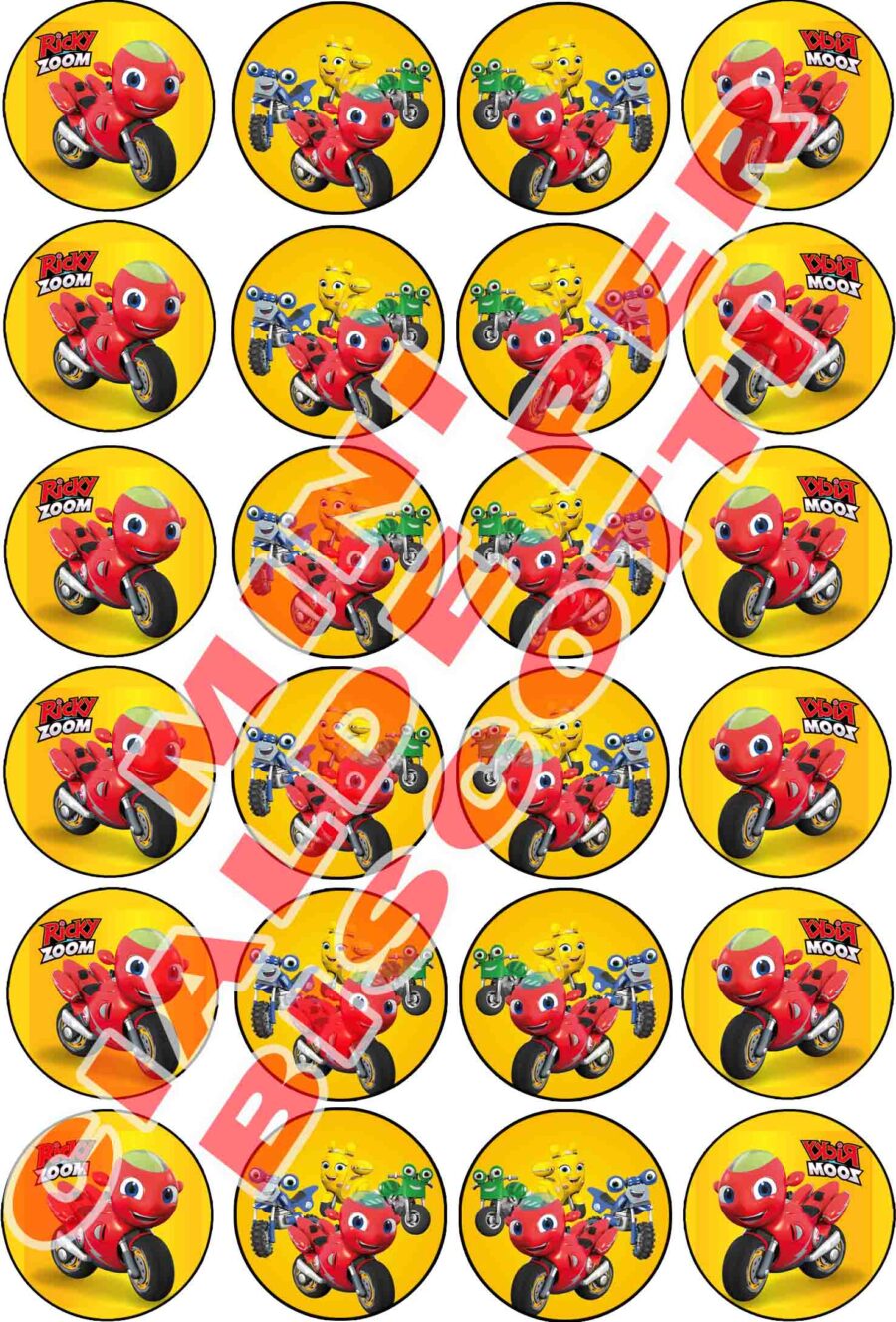 Mini cialde in ostia commestibili tonde per personalizzare biscotti e cupcakes RICKY ZOOM, dischetti, sagome per dolci, cup cake, biscotti, muffin, dolcetti , toppers, disco, AA