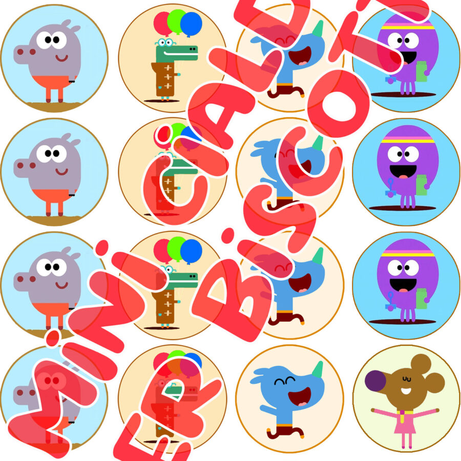 Mini cialde in ostia commestibili tonde per personalizzare biscotti e cupcakes HEY DUGGEE, dischetti, sagome per dolci, cup cake, biscotti, muffin, dolcetti , toppers, disco, AA
