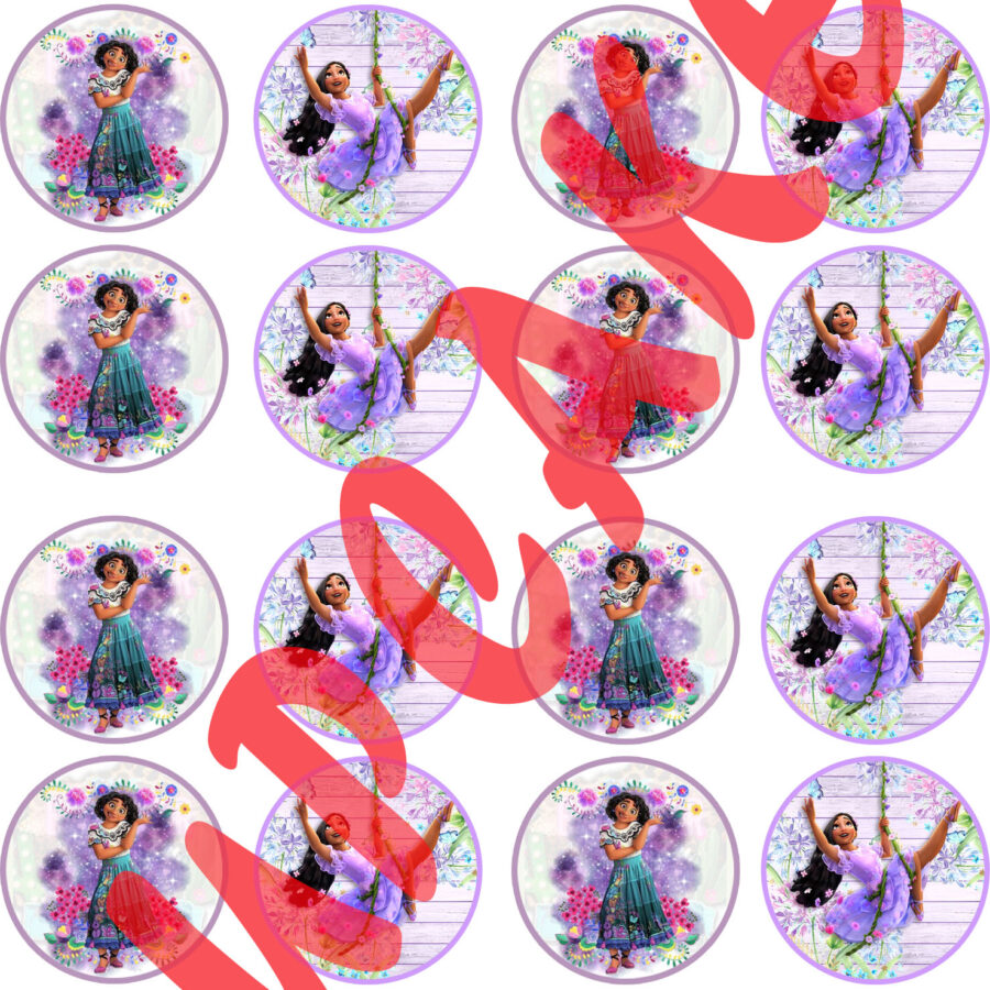 Mini cialde in ostia personalizzate per cupcakes ENCANTO MIRABEL DISNEY, dischetti, sagome per dolci, cup cake, biscotti, muffin, dolcetti , toppers, disco 05