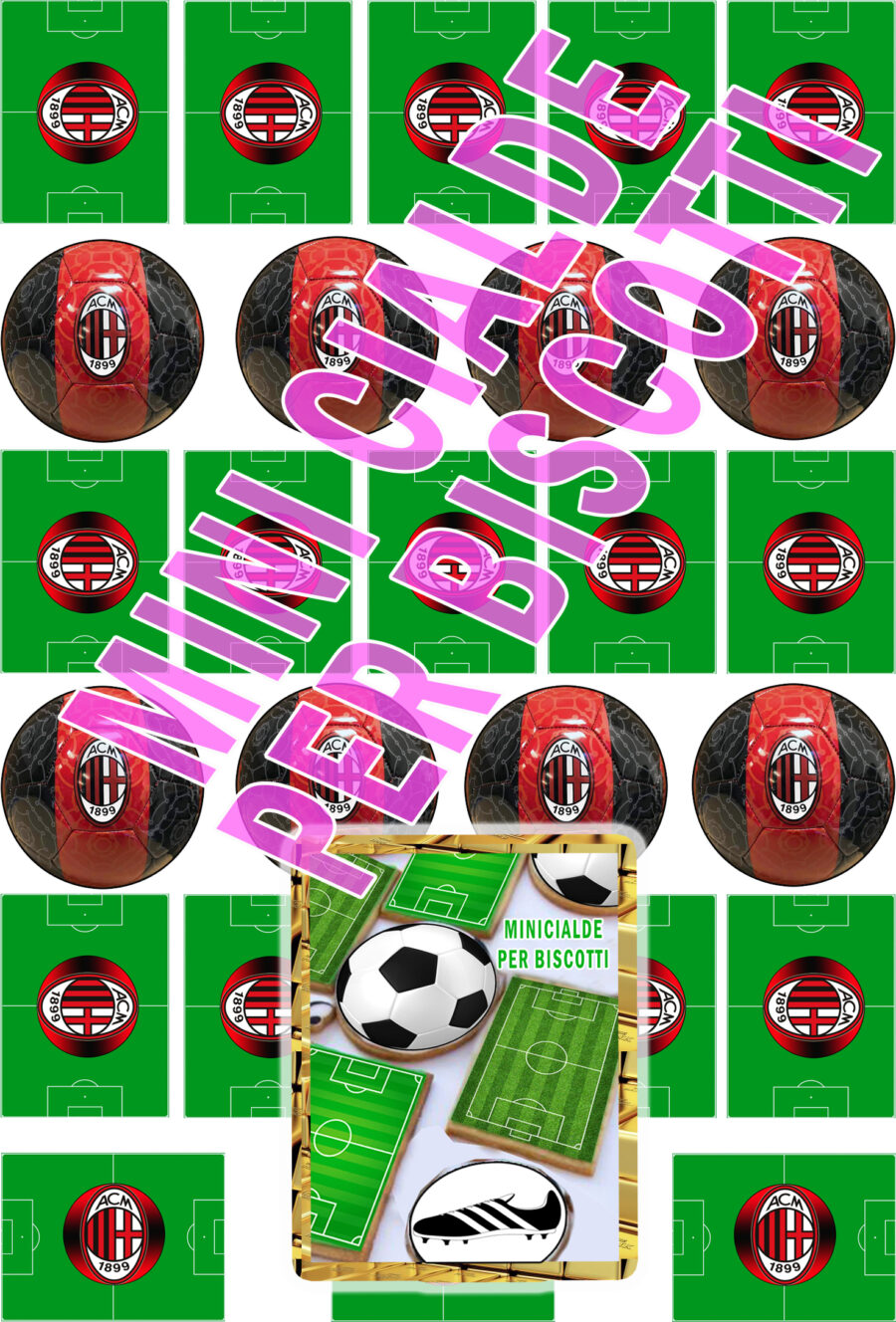 Mini cialde in ostia commestibili tonde e rettangolari per personalizzare biscotti, cupcakes con CAMPO DA CALCIO PALLONE MILAN SCARPE, dischetti, sagome per dolci, cup cake, muffin, dolcetti , toppers, disco, 05