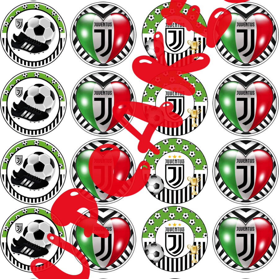 Mini cialde tonde in ostia personalizzate per cupcakes JUVE JUVENTUS LOGO STEMMA, dischetti, sagome per dolci, cup cake, biscotti, muffin, dolcetti , toppers, 02