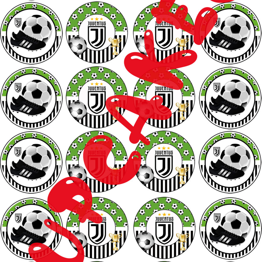 Mini cialde in ostia personalizzate per cupcakes JUVE JUVENTUS LOGO STEMMA, dischetti, sagome per dolci, cup cake, biscotti, muffin, dolcetti , toppers, 01