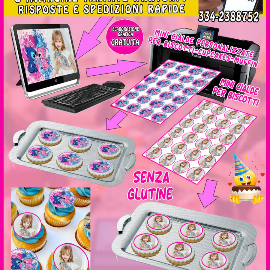 Mini cialde in ostia personalizzate per BISCOTTI - CUPCAKES - MUFFIN con foto, grafica e testo, dischetti, sagome per dolci, cup cake, biscotto AB