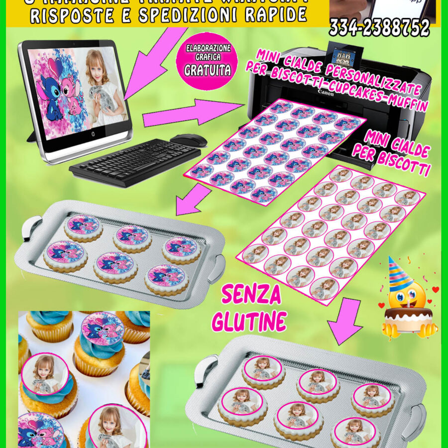 Mini ostie personalizzate per BISCOTTI - CUPCAKES - MUFFIN con foto, grafica, immagini e testo, dischetti, cialde, sagome per dolci, cup cake, biscotto AC