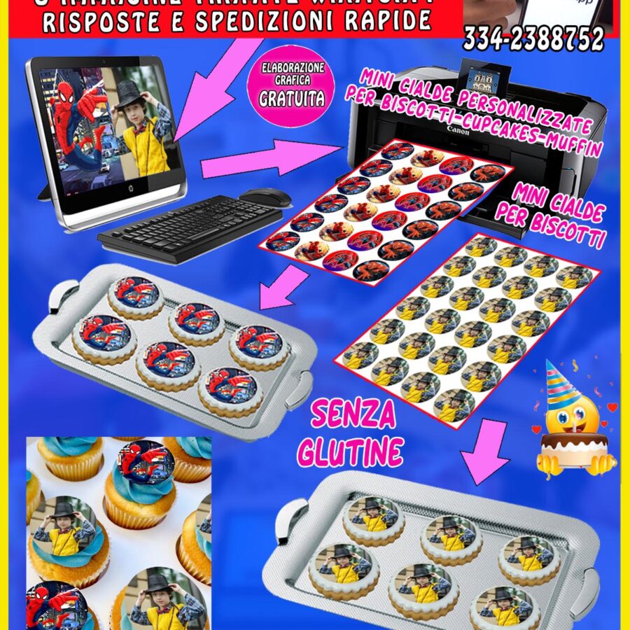 Mini cialde in ostia personalizzabili per BISCOTTI - CUPCAKES - MUFFIN con foto, immagini e testo, dischetti, sagome per dolci, cup cake, biscotto AA