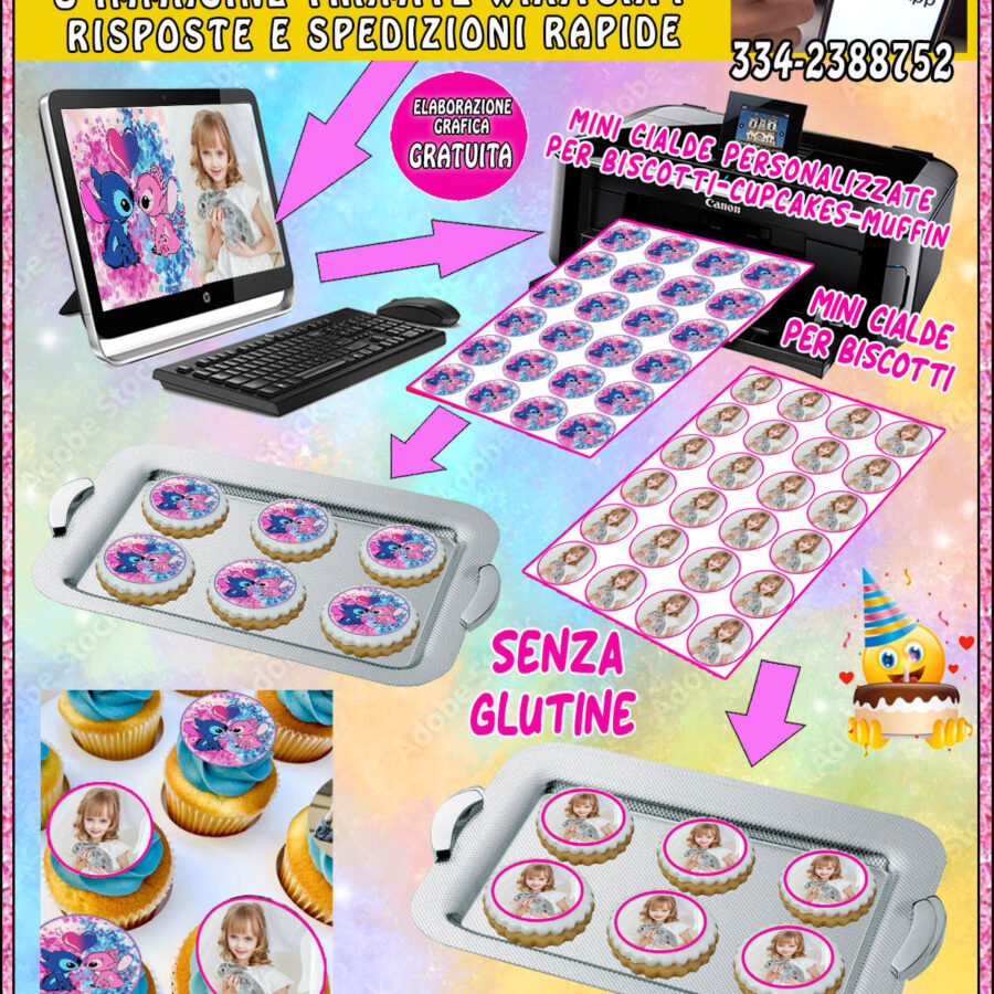 Mini stampe alimentari in ostia per BISCOTTI PERSONALIZZATI CON FOTO E NOME, cupcakes, muffin, marshmellow, dischetti, cialde, sagome per dolci, cup cake AE