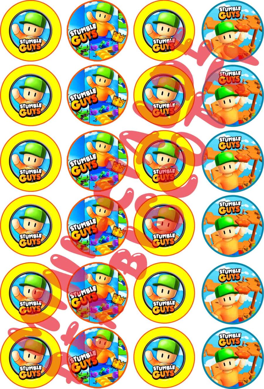 Mini cialde in ostia commestibili tonde per personalizzare biscotti e cupcakes STUMBLE GUYS, dischetti, sagome per dolci, cup cake, biscotti, muffin, dolcetti , toppers, disco, AB