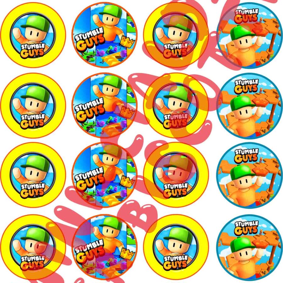 Mini cialde in ostia commestibili tonde per personalizzare biscotti e cupcakes STUMBLE GUYS, dischetti, sagome per dolci, cup cake, biscotti, muffin, dolcetti , toppers, disco, AB