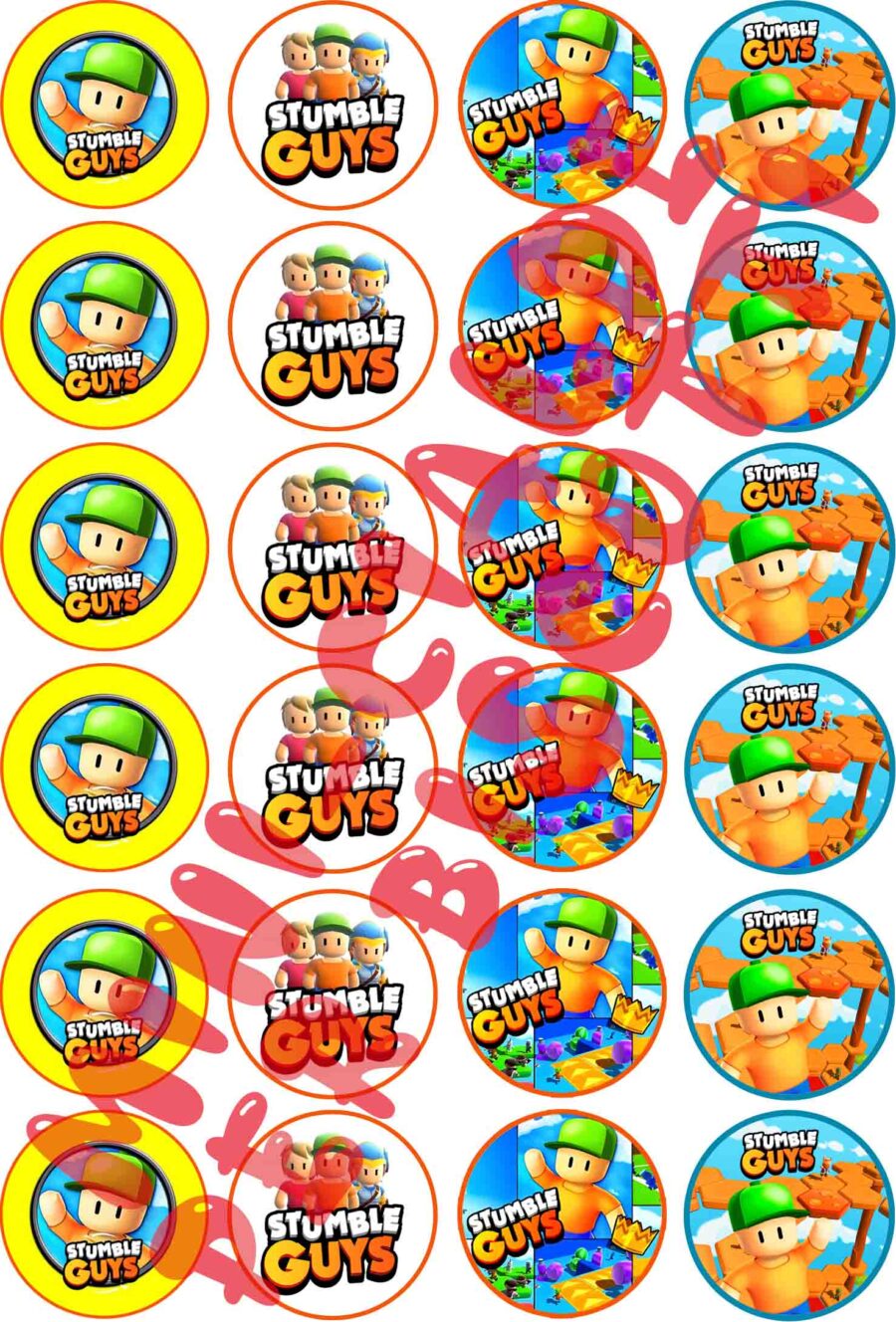 Mini cialde in ostia commestibili tonde per personalizzare biscotti e cupcakes STUMBLE GUYS, dischetti, sagome per dolci, cup cake, biscotti, muffin, dolcetti , toppers, disco, AA
