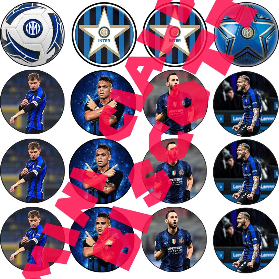 Mini cialde tonde in ostia personalizzate per cupcakes e biscotti INTER CALCIO CALCIATORI, dischetti, sagome per dolci, cup cake, muffin, dolcetti , toppers, AA