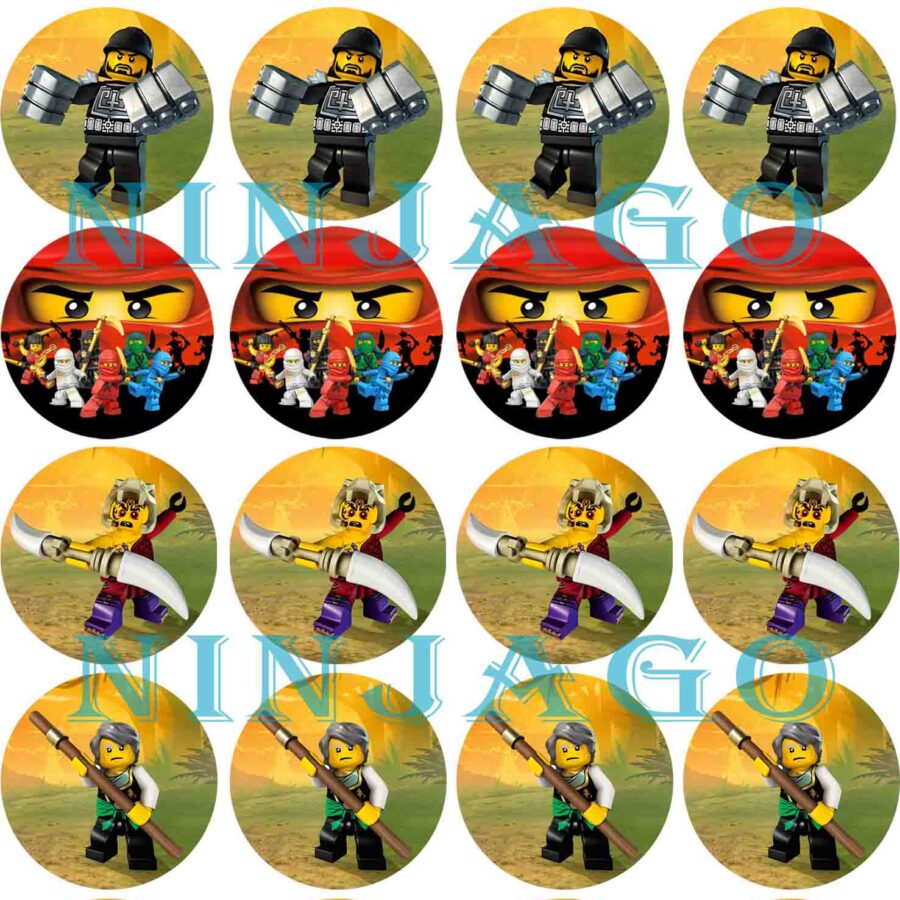 Mini cialde in ostia commestibili tonde per personalizzare biscotti e cupcakes NINJAGO, LEGO, dischetti, sagome per dolci, cup cake, biscotti, muffin, dolcetti , toppers, disco, AE