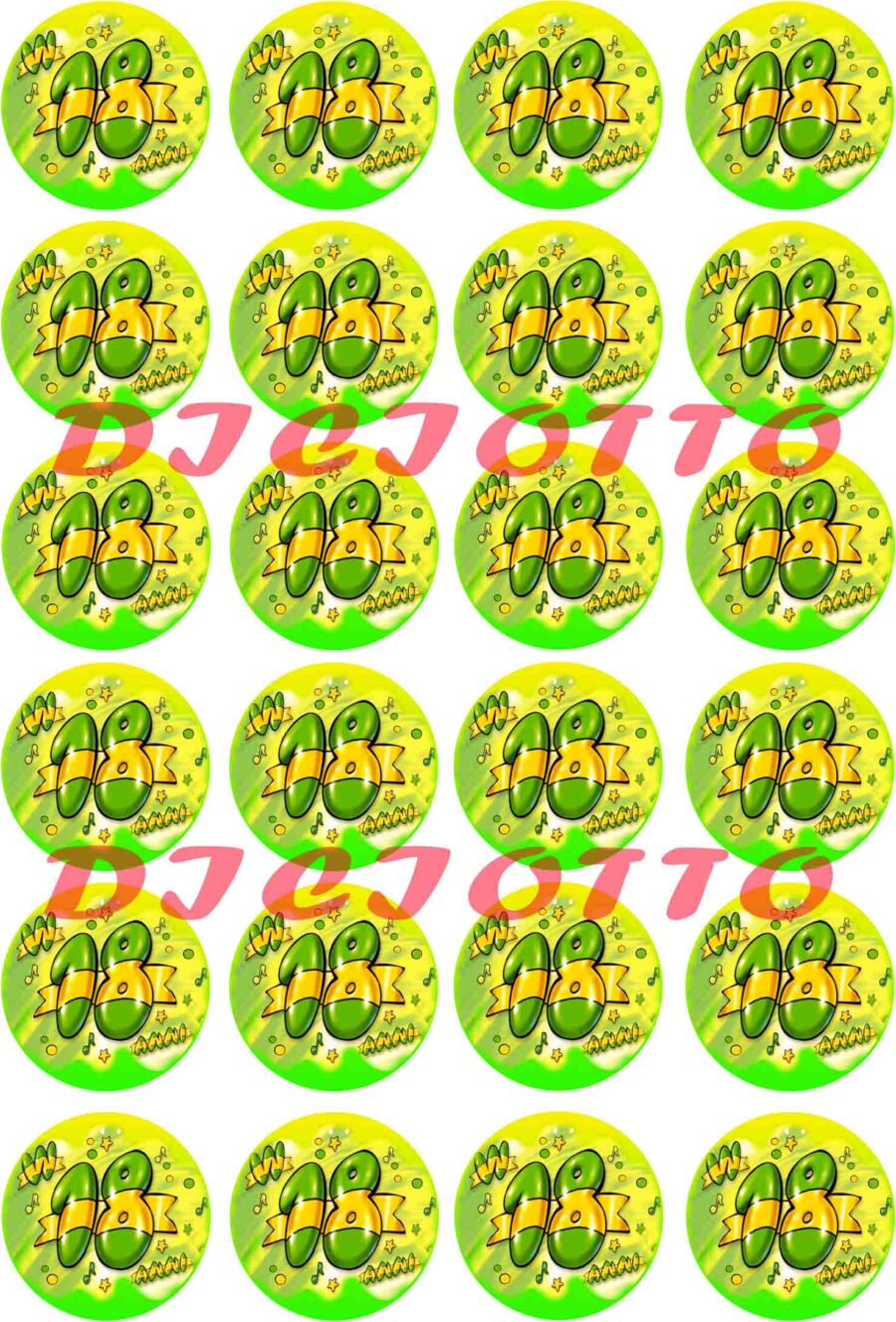 Mini cialde in ostia commestibili tonde per personalizzare biscotti e cupcakes COMPLEANNO 18 ANNI, VERDE, dischetti, sagome per dolci, cup cake, biscotti, muffin, dolcetti , toppers, disco, AD
