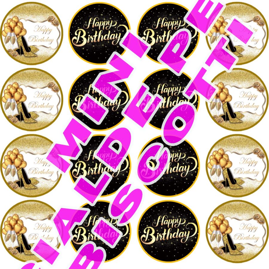 Mini cialde in ostia commestibili tonde per personalizzare biscotti e cupcakes BUON COMPLEANNO, HAPPY BIRTHDAY, dischetti, sagome per dolci, cup cake, biscotti, muffin, dolcetti , toppers, disco, AB