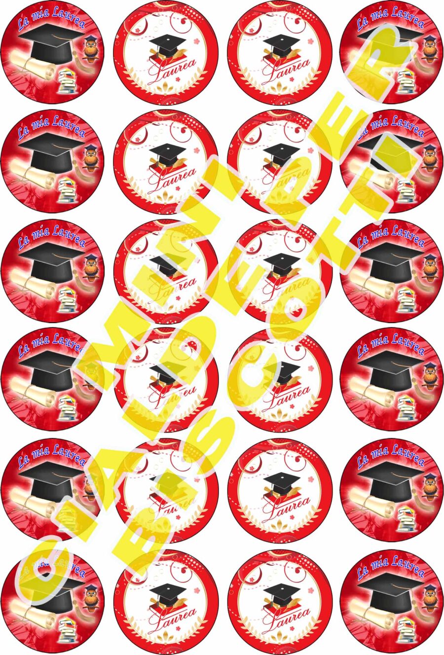 Mini cialde in ostia commestibili tonde per personalizzare biscotti e cupcakes LAUREA, dischetti, sagome per dolci, cup cake, biscotti, muffin, dolcetti , toppers, disco, AC