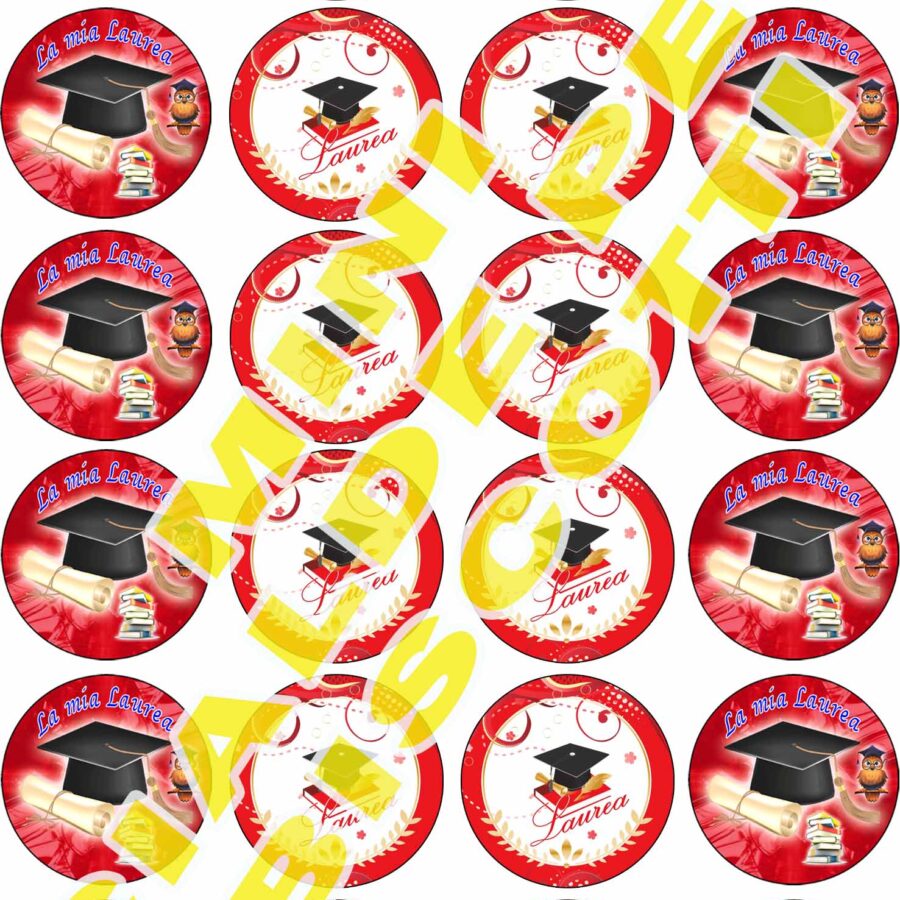 Mini cialde in ostia commestibili tonde per personalizzare biscotti e cupcakes LAUREA, dischetti, sagome per dolci, cup cake, biscotti, muffin, dolcetti , toppers, disco, AC