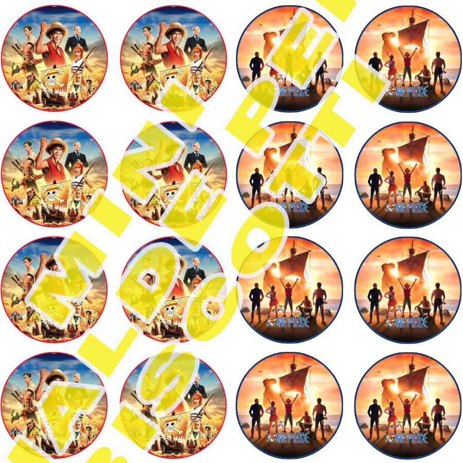 Mini cialde in ostia commestibili tonde per personalizzare biscotti e cupcakes ONE PIECE, dischetti, sagome per dolci, cup cake, biscotti, muffin, dolcetti , toppers, disco, AC