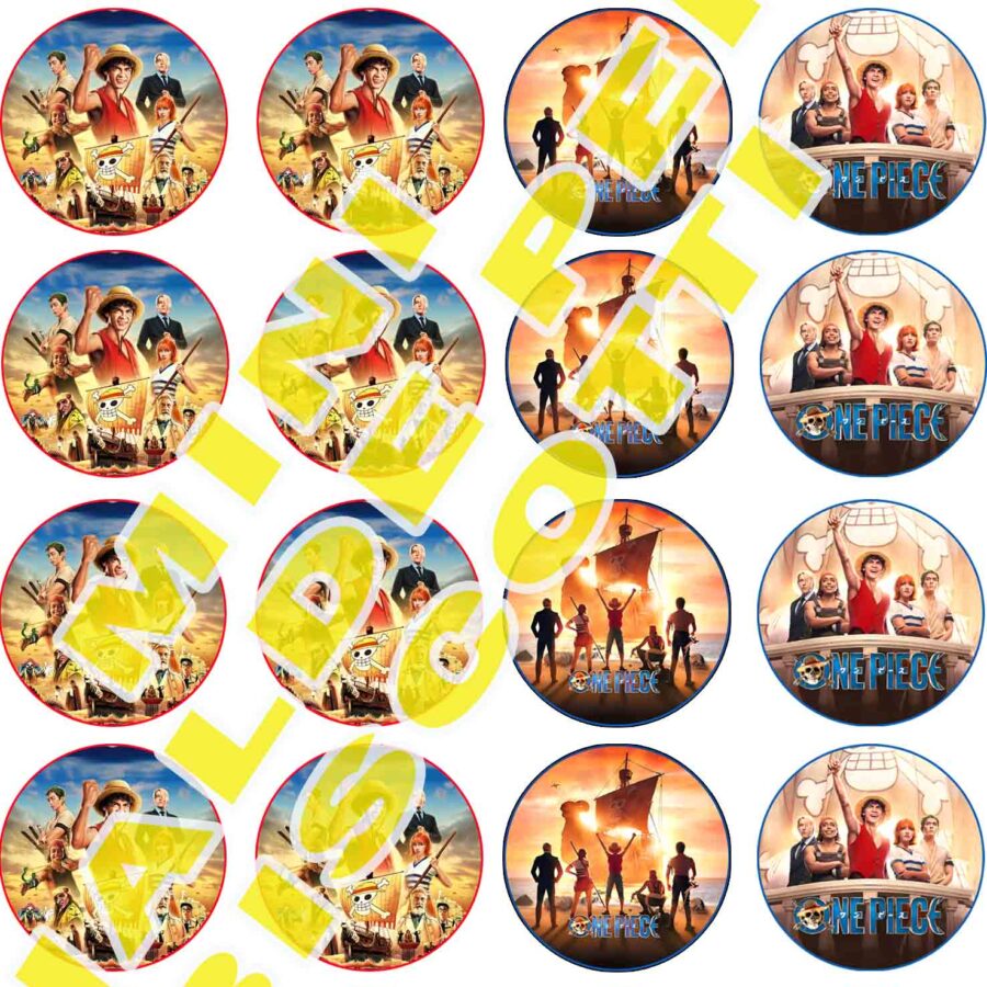 Mini cialde in ostia commestibili tonde per personalizzare biscotti e cupcakes ONE PIECE, dischetti, sagome per dolci, cup cake, biscotti, muffin, dolcetti , toppers, disco, AA