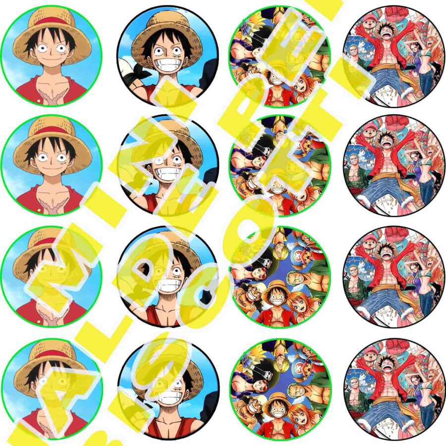 Mini cialde in ostia commestibili tonde per personalizzare biscotti e cupcakes ONE PIECE, dischetti, sagome per dolci, cup cake, biscotti, muffin, dolcetti , toppers, disco, AD