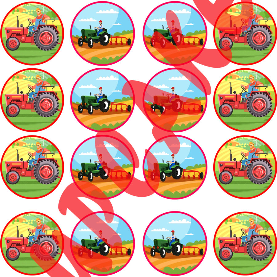 Mini cialde in ostia personalizzate per cupcakes TRATTORE TRATTORI MEZZO AGRICOLO, dischetti, sagome per dolci, cup cake, biscotti, muffin, dolcetti , toppers, disco 04