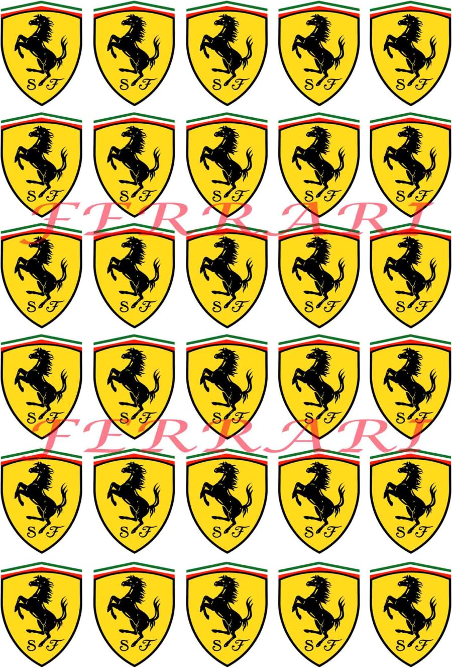 Mini cialde in ostia commestibili per personalizzare biscotti e cupcakes AUTO FERRARI, LOGO, dischetti, sagome per dolci, cup cake, biscotti, muffin, dolcetti , toppers, disco, AE