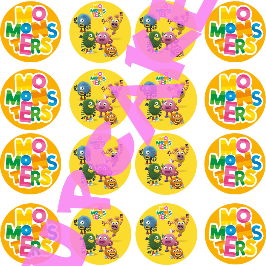 Mini cialde in ostia personalizzate per cupcakes MOMONSTERS, dischetti, sagome per dolci, cup cake, biscotti, muffin, dolcetti , toppers, disco, 01