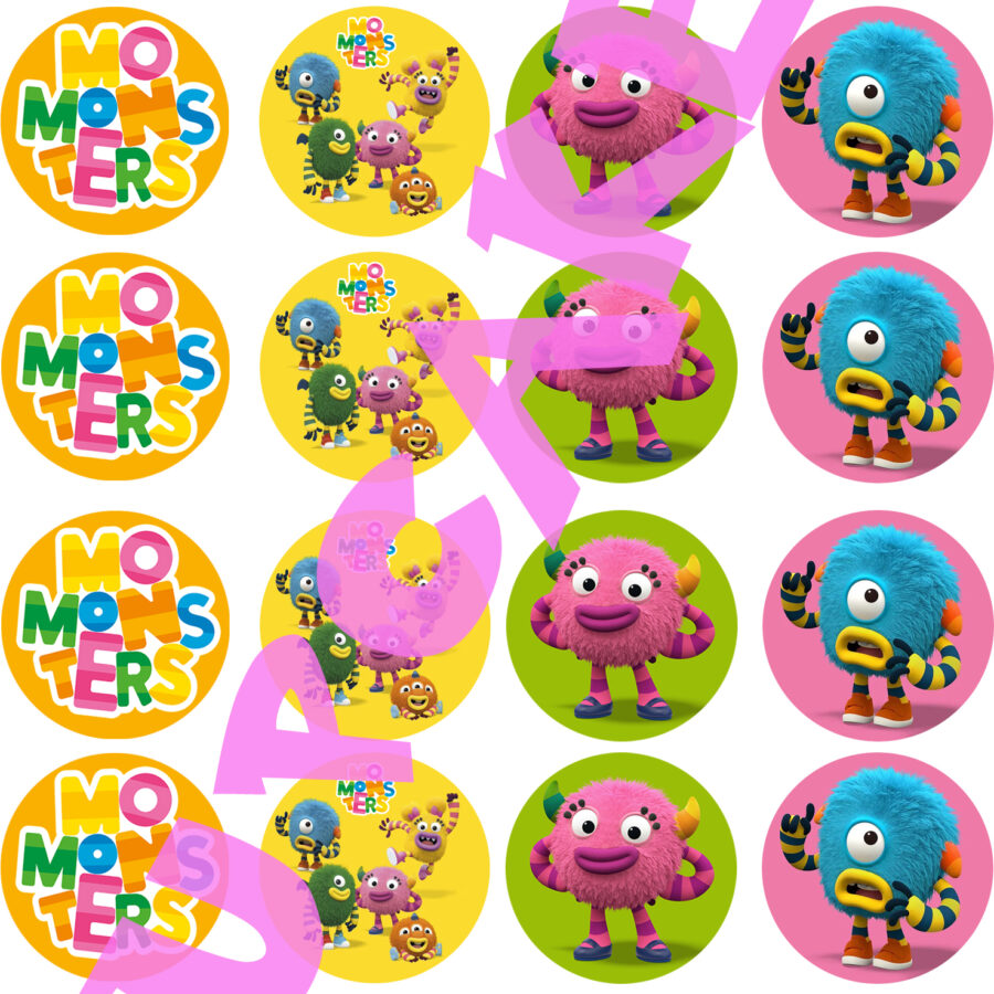 Mini cialde in ostia personalizzate per cupcakes MOMONSTERS, dischetti, sagome per dolci, cup cake, biscotti, muffin, dolcetti , toppers, disco, 02