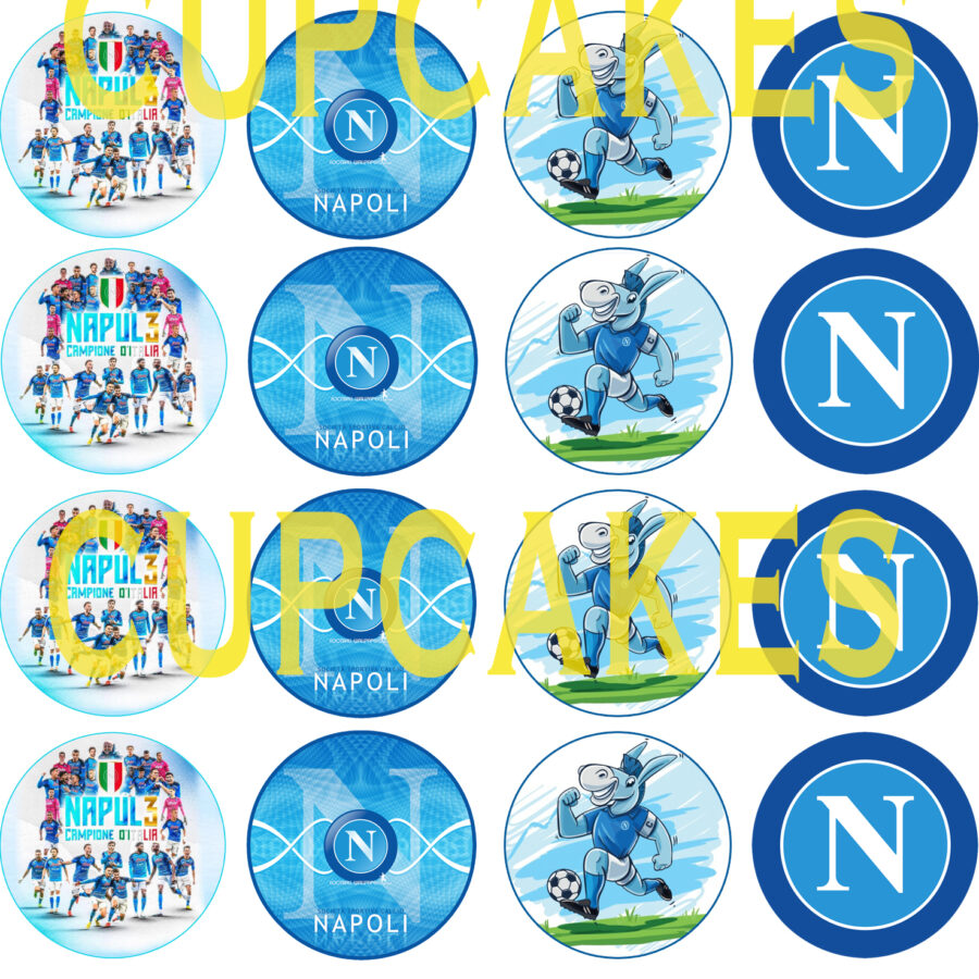 Mini cialde in ostia personalizzate per cupcakes NAPOLI CALCIO SCUDETTO SQUADRA, dischetti, sagome per dolci, cup cake, biscotti, muffin, dolcetti , toppers