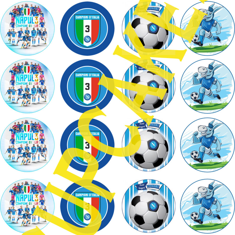 Mini cialde in ostia personalizzate per cupcakes NAPOLI CALCIO SCUDETTO SQUADRA, dischetti, sagome per dolci, cup cake, biscotti, muffin, dolcetti , toppers, disco