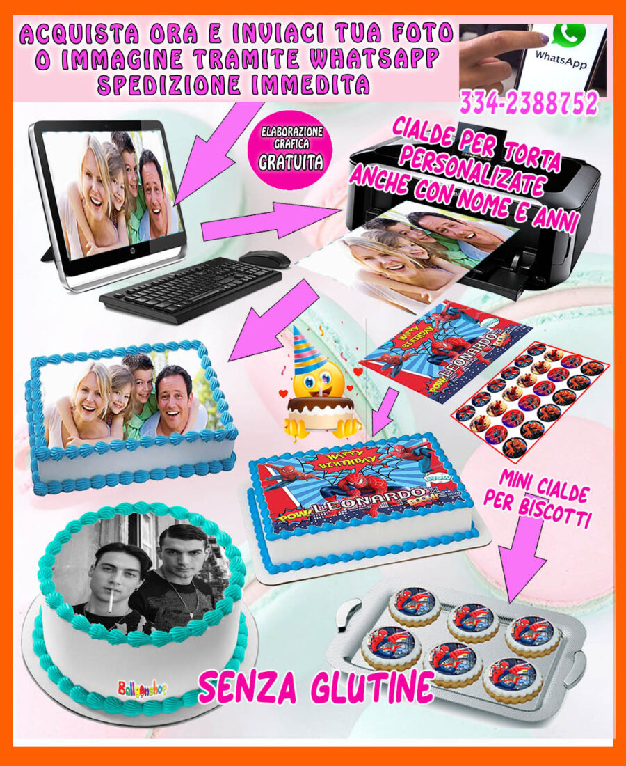 Cialda in Ostia per torta senza glutine personalizzabile con FOTO, IMMAGINI, NOME, cialda, ostie, cake topper, dolce, decorazioni, AM