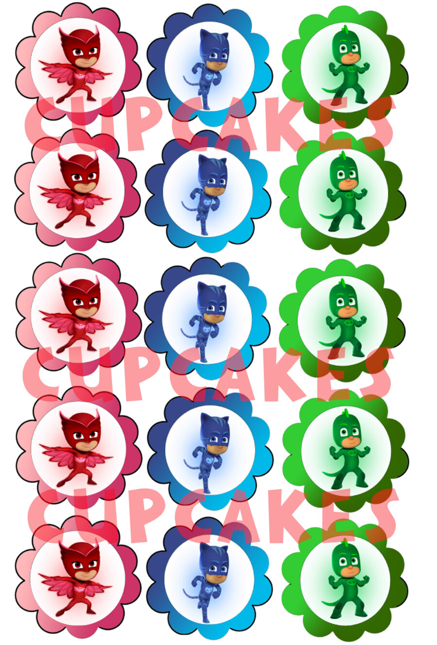 Mini cialde in ostia per cupcakes PJ MASKS,SUPER PIGIAMINI, dischetti, sagome per dolci, cup cake, biscotti