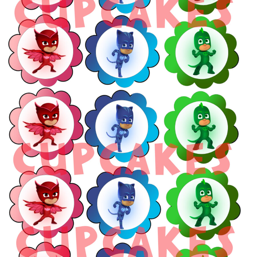 Mini cialde in ostia per cupcakes PJ MASKS,SUPER PIGIAMINI, dischetti, sagome per dolci, cup cake, biscotti