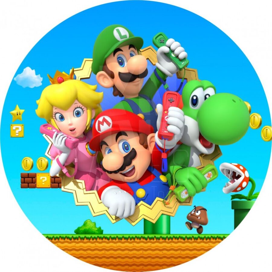 Cialda in ostia per torta tonda SUPER MARIO BROS, personalizzata con nome, disco, dolce, torte, cialde, ostie, cake topper, decorazioni, 56