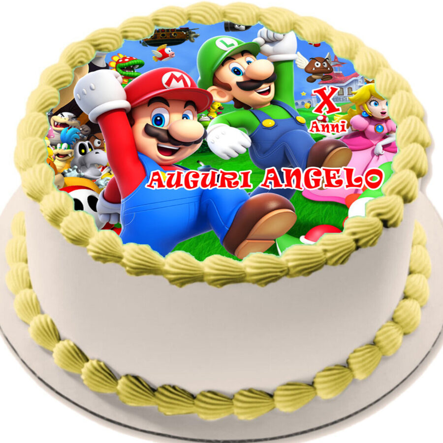 Cialda in ostia per torta tonda SUPER MARIO BROS, personalizzata con nome, disco, dolce, torte, cialde, ostie, cake topper, decorazioni, 63