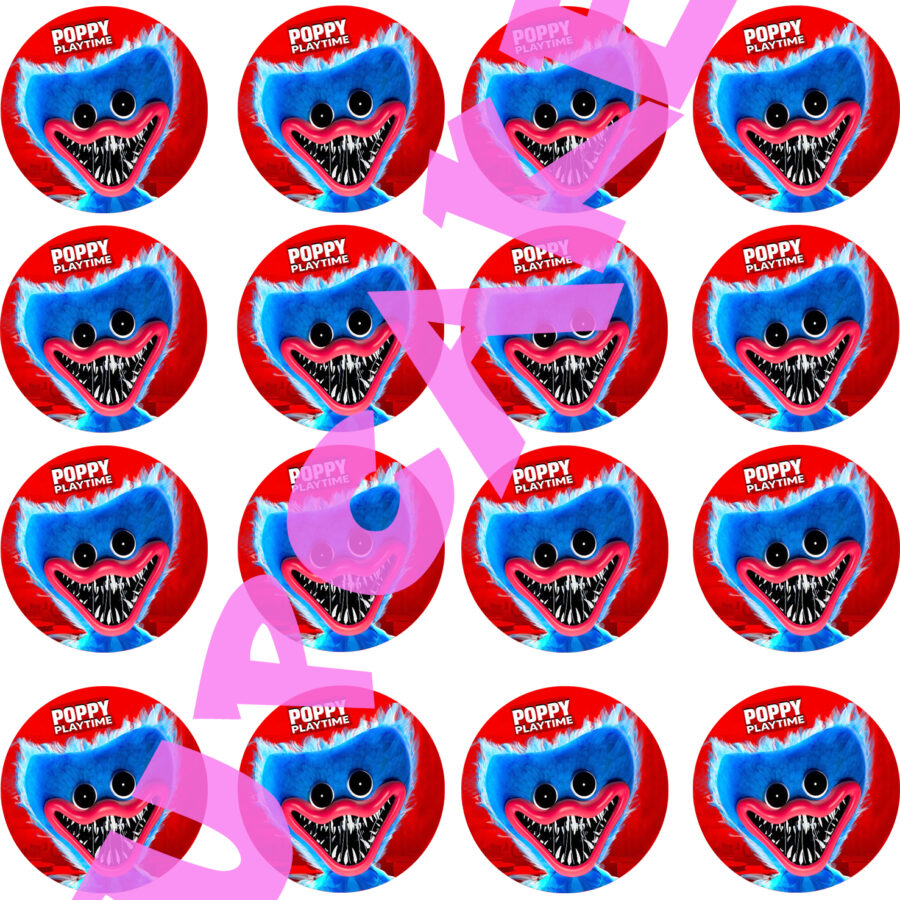 Mini cialde in ostia personalizzate per cupcakes HUGGY WUGGY POPPY PLAY TIME, dischetti, sagome per dolci, cup cake, biscotti, muffin, dolcetti , toppers, disco