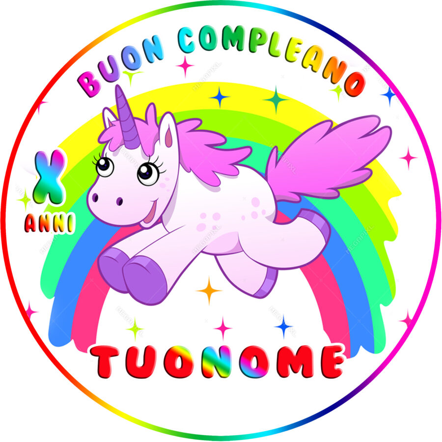 Cialda in ostia per torta UNICORNO ARCOBALENO personalizzabile, cialde, ostie