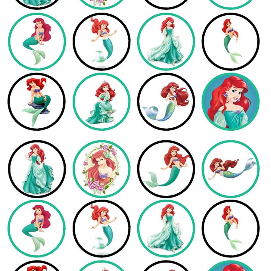 Mini cialde in ostia per cupcakes LA SIRENETTA DISNEY PRINCIPESSA ARIEL, dischetti, sagome per dolci, cup cake, biscotti