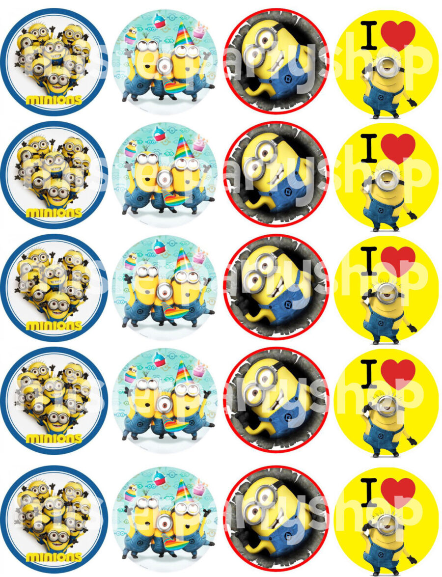 Mini cialde in ostia per cupcakes MINIONS, dischetti, sagome per dolci, cup cake, biscotti