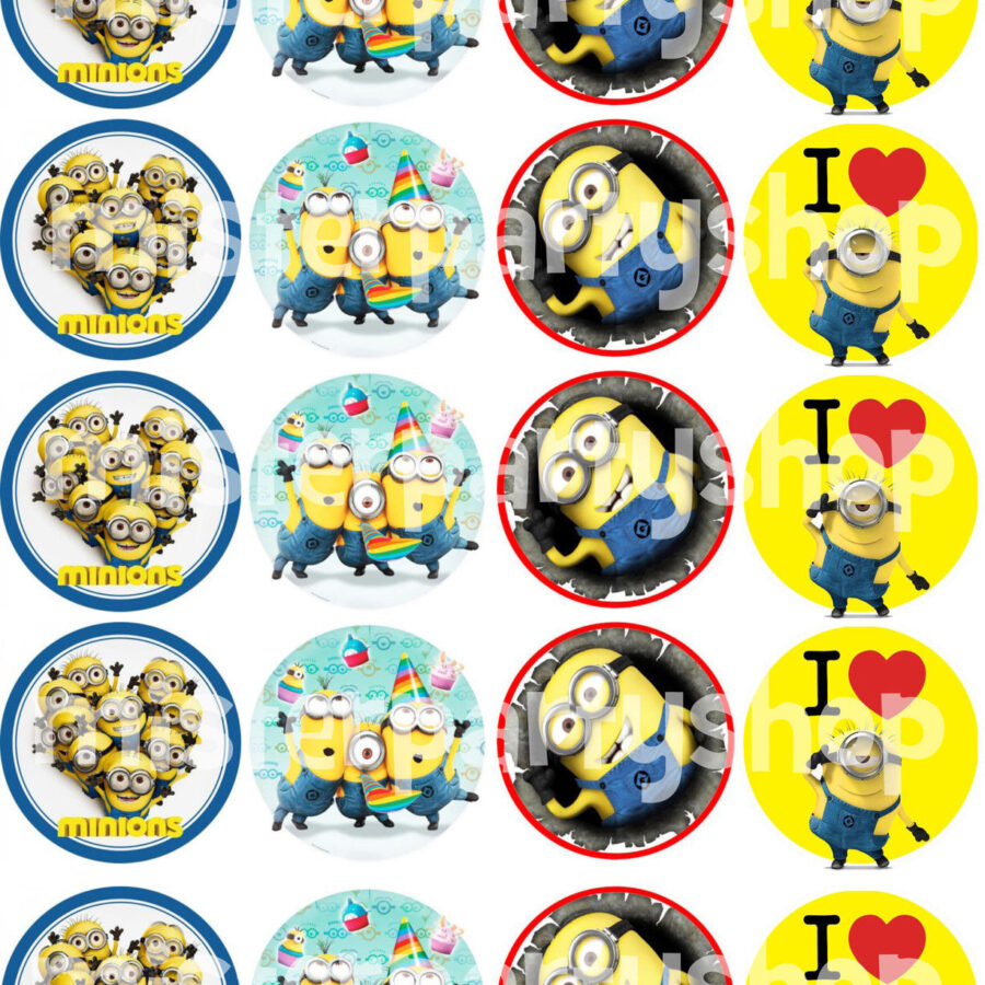 Mini cialde in ostia per cupcakes MINIONS, dischetti, sagome per dolci, cup cake, biscotti